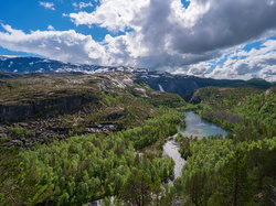 Park Narodowy Rago, Rzeka, Chmury, Góry, Norwegia, Lasy