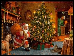 Narodzenie, Choinka, Mikołaj, Boże