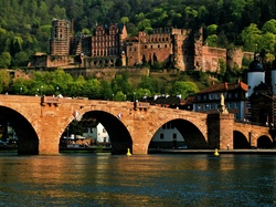 Most, Niemcy, Badenia-Wirtembergia, Zamek w Heidelbergu, Rzeka Neckar
