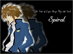 niebieska kurtka, Spiral, brązowe włosy