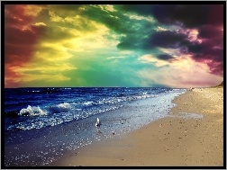 Niebo, Plaża, Morze, Chmury, Kolorowe