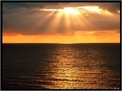 Niebo, Zachód Słońca, Przebijające Światło, Morze
