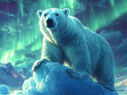Grafika, Niedźwiedź, Polarny, Zorza polarna