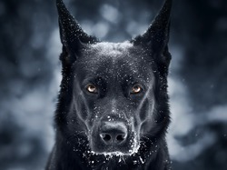 Śnieg, Czarny owczarek niemiecki, Pies, Mordka
