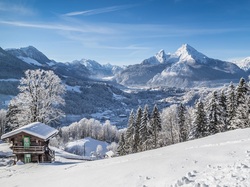 Śnieg, Berchtesgaden, Dom, Góry, Zima, Niemcy, Drzewa