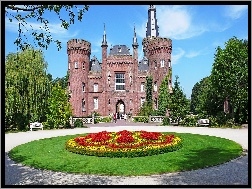 Niemcy, Zamek, Kwiaty, Klomb, Moyland