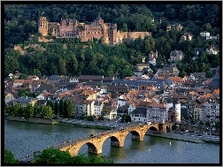 Panorama, Most, Zamek, Miasta, Heidelberg, Rzeka