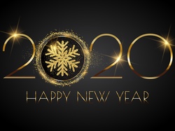 Happy New Year, 2020, Napis, Cyfry, Złote, Nowy Rok, Śnieżynki