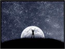 Noc, Księżyc, Człowiek, Gwiazdy