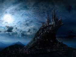 Noc, Zamek Hogwarts, Fantasy, Chmury