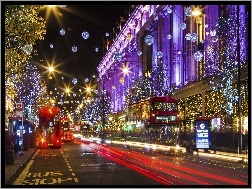 Noc, Samochody, Świątecznie, Londyn, Oświetlenie