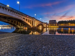 Noc, Most, Francja, Lyon, Rzeka