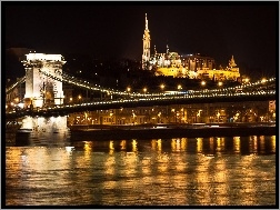 Noc, Rzeka, Budapeszt, Światła, Miasto, Most