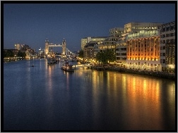 Noc, Miasto, Oświetlone, Londyn