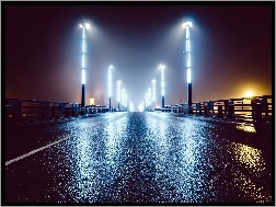 Noc, Most, Oświetlony, Lampy