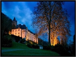 Noc, Amboise, Zamek, Oświetlony, Francja