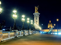 Noc, Most, Zamek, Lampy, Paryż, Oświetlenie