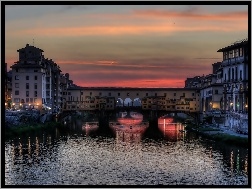 Noc, Most, Florencja, Włochy, Ponte Vecchio