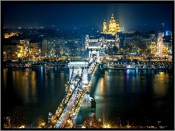 Budapeszt, Most, Panorama, Dunaj, Węgry, Miasta, Rzeka, Noc