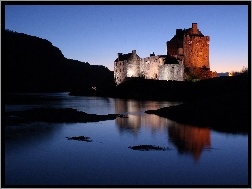 Noc, Eilean Donan, Zamek, Szkocja