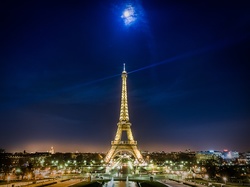 Nocą, Wieza Eiffla, Paryz, Francja, Miasto