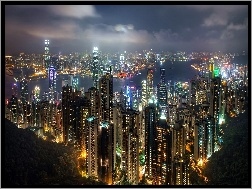 Nocą, Chmur, Drapacze, Hong Kong, Miasto