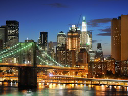 Rzeka, York, Manhattan, Panorama, Most, Brooklyn, Miasta, Nowy, Nocą