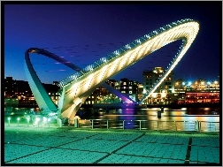 Nocą, Most, Millenium, Rzeka, Newcastle, Tyne