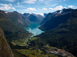 Góry, Lodal Valley, Wieś Loen, Dolina, Norwegia, Fiord Nordfjord