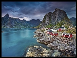Norwegia, Góry, Domy, Jezioro