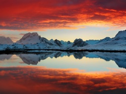 Śnieg, Góry, Norwegia, Odbicie