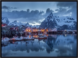 Norwegia, Góry, Łodzie, Zima