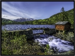 Norwegia, Lasy, Góry, Szopa, Jezioro