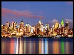 Nowy Jork, Rzeka, Miasta, Panorama, Odbicie