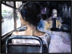 Autobus, Obraz, Kobieta