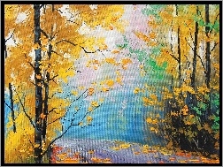 Obraz, Kolorowe, Droga, Drzewa, Liście