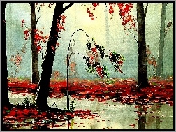 Obraz, Liście, Kolorowe, Drzewa, Jesień