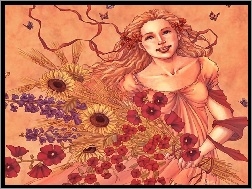 Obraz, Bukiet, Kobieta, Kwiatów