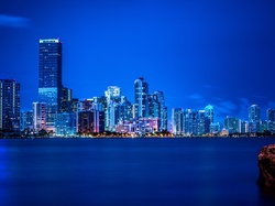 Noc, Ocean, Miasta, Floryda, Miami, Wiezowce, Panorama