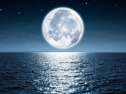 Ocean, Księżyc, Pełnia, Noc, Morze