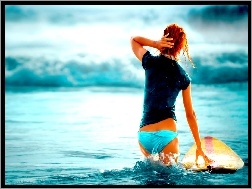 Ocean, Dziewczyna, Surfing, Deska