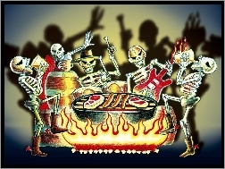 szkielety, ogień, Die Toten Hosen, trupie czaszki