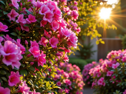 Promienie słońca, Krzewy, Różanecznik, Kwiaty, Różowe, Azalie, Ogród