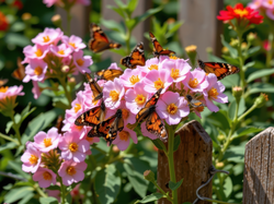 Motyle, Kwiaty, Płot, Ogród
