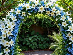 Rośliny, Białe, Niebieskie, Ogród, Kwiatowy, Łuk, Kwiaty