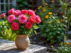 Grafika AI, Stół, Wazon, Kwiaty, Różowe, Róże, Ogród