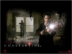 okno, Keanu Reeves, Constantine, pistolet