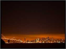 Oświetlenie, Nocą, Miasto, San Francisco, Most