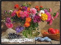 Owoce, Jesiennych, Bukiet, Kwiatów