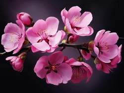 Czarne, Różowe, Drzewo owocowe, Tło, Kwiaty, AI